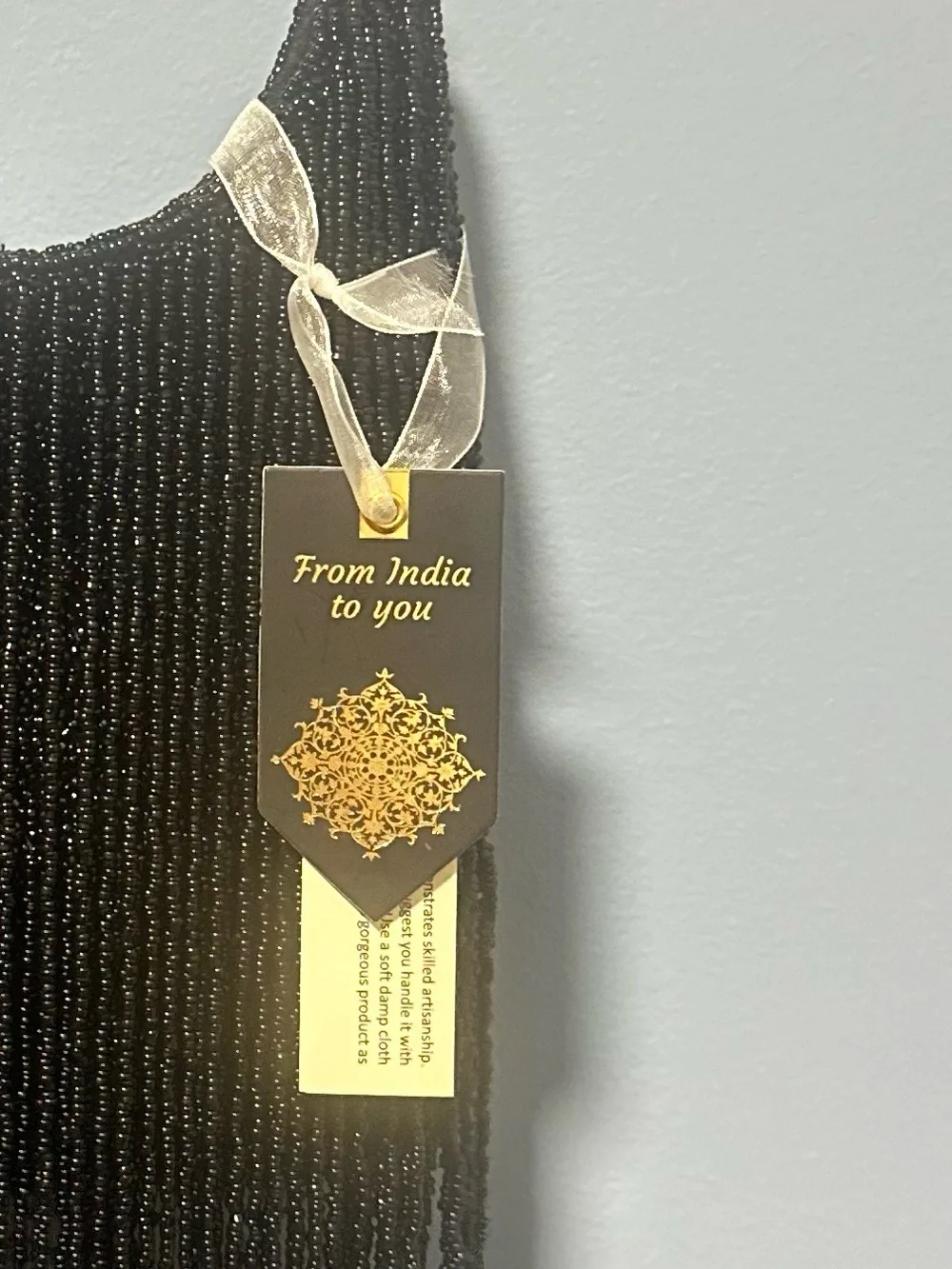 Black Beaded Fringe Party Bag Brass Handle NWT